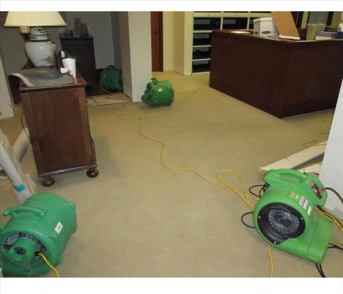 carpet, desk in office, air movers  three